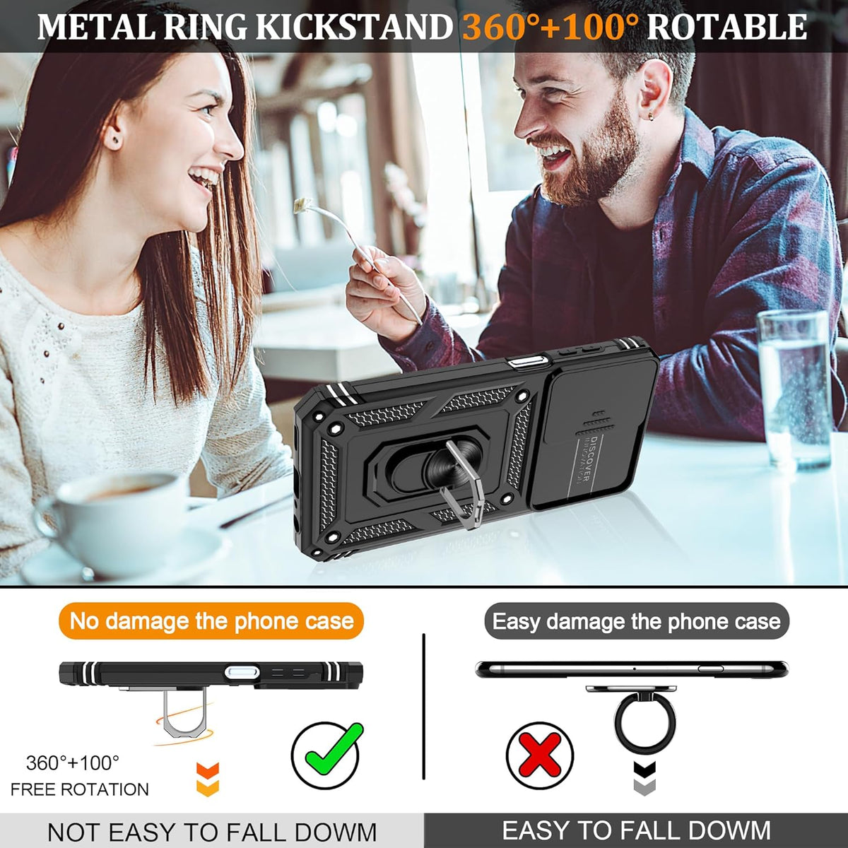 Samsung Galaxy A25 5G Case with Slide Camera Cover & Screen Protector*2, 360° Rotating Ring Kickstand, Military Grade