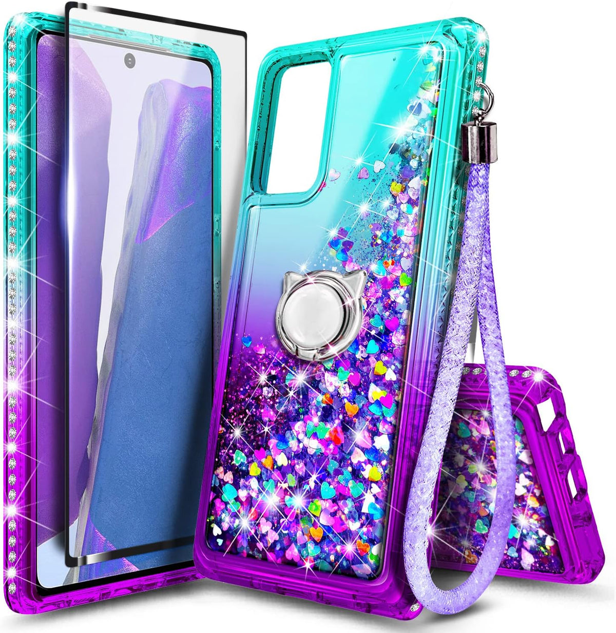 NZND Glitter Liquid Floating Waterfall Phone Case for Samsung Galaxy A13 4G/5G with Tempered Glass Screen Protector