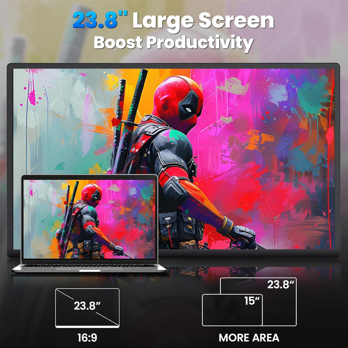 23.8” 4K Portable Monitor, UHD (3840*2160) 120% SRGB IPS FreeSync Gaming Moniter USB-C HDMI Large Work Home Office Second Monitor VESA Mountable, Adjustable Tilt & Height for Laptop, MacBook, PS4,Xbox
