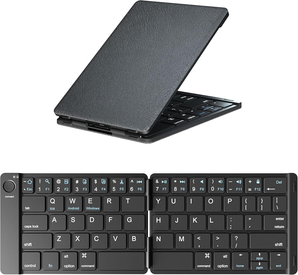 Foldable Bluetooth Keyboard, Portable Wireless Keyboard with Rechargeable Full Size Ultra Slim Folding for iOS Android