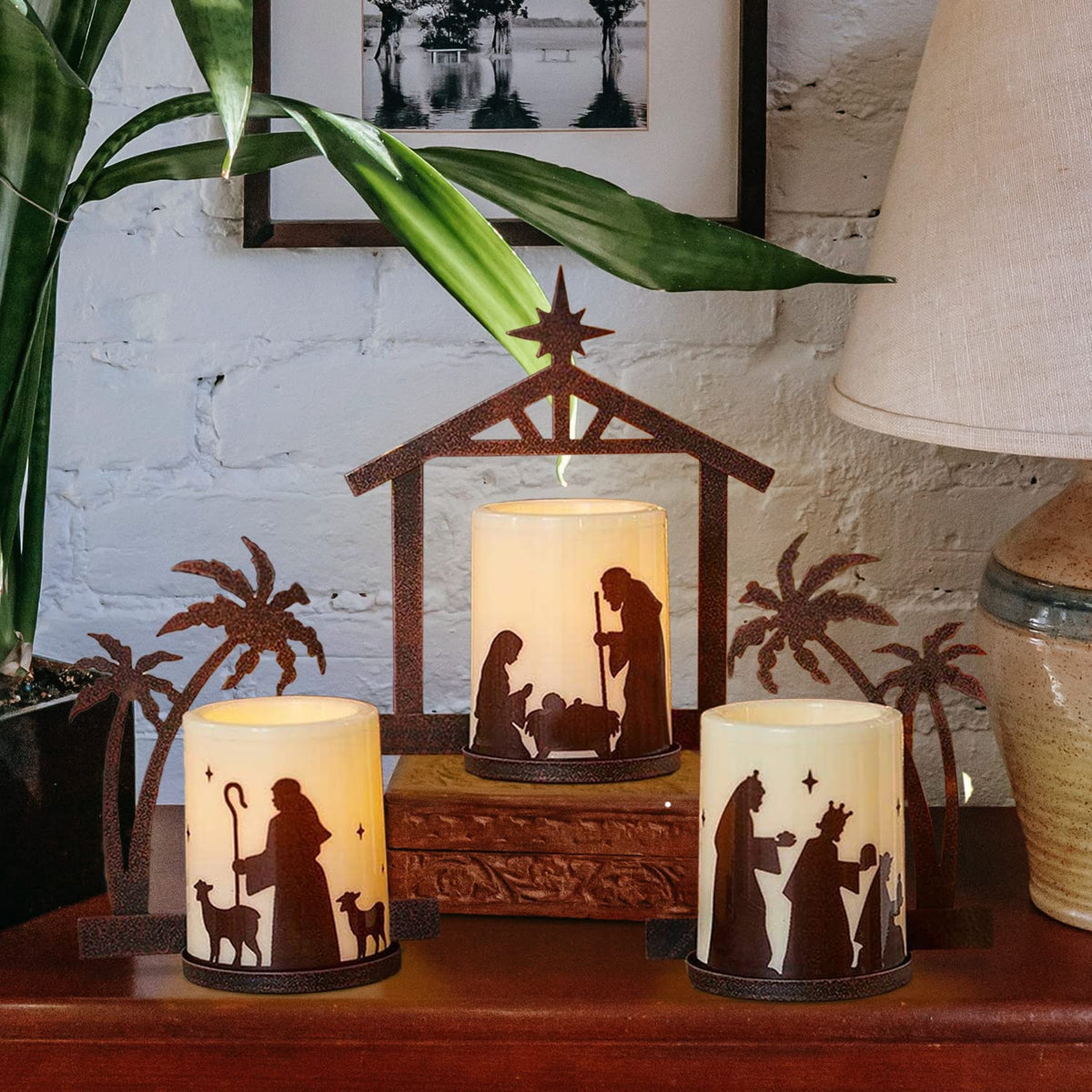 Holiday Nativity Candleholders Christmas Season - A Set Of 3 Flameless Christmas Nativity Scene Candles, Holiday Home Decor Accents