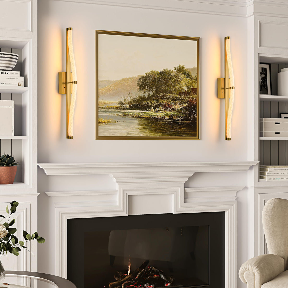 Lanxithen Gold Battery Operated Wall Sconces Set of 2, Rechargeable Wall Sconce with Remote, 3 Color Dimmable Sconces Wall Lighting, Wireless Wall