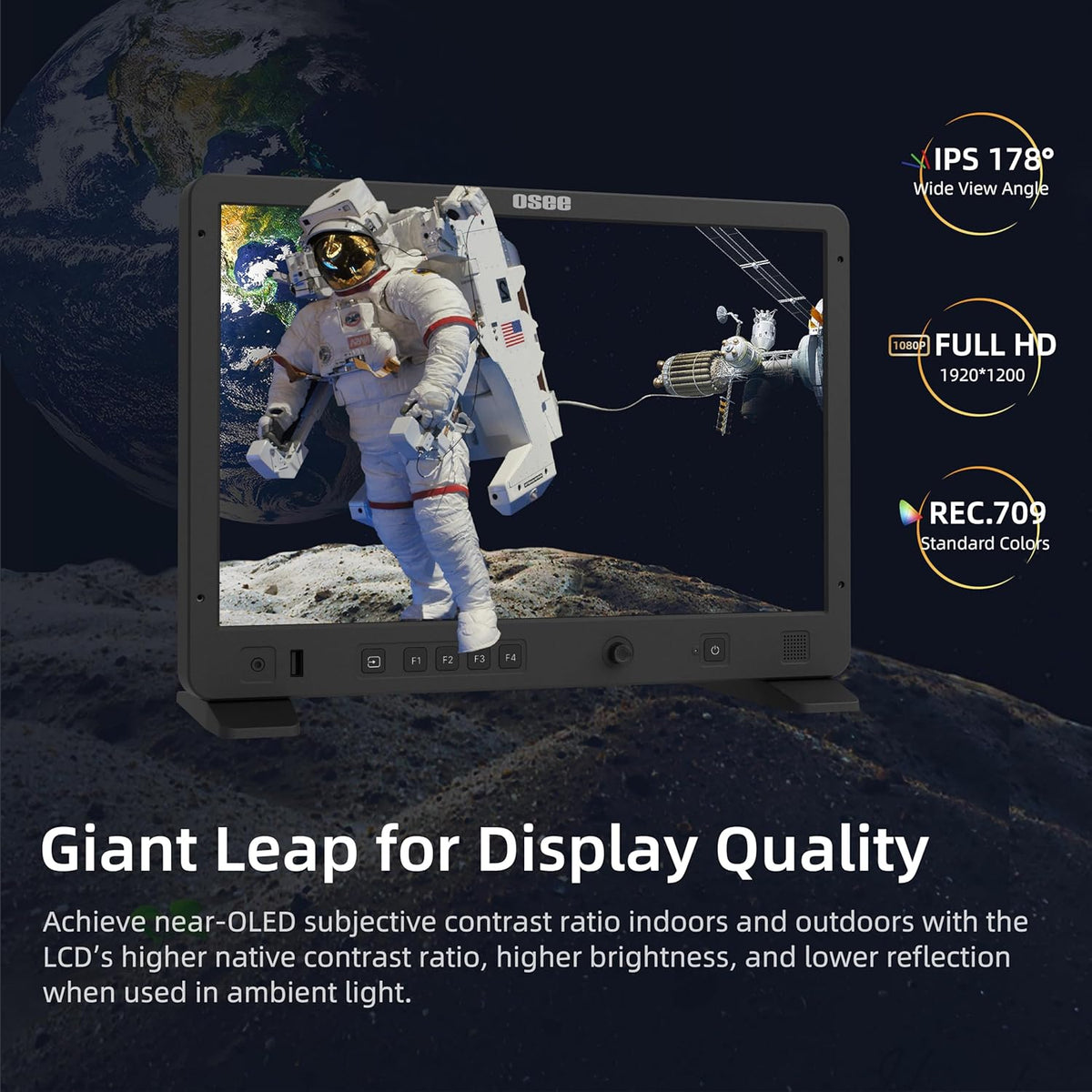 osee Mega 15S 15inch 1500 Nits Higher Bright Pro HDR Field Production Monitor Camera Assist Monitor with Battery Plate C-Stand Cheese Plate and Portable Hooded Case