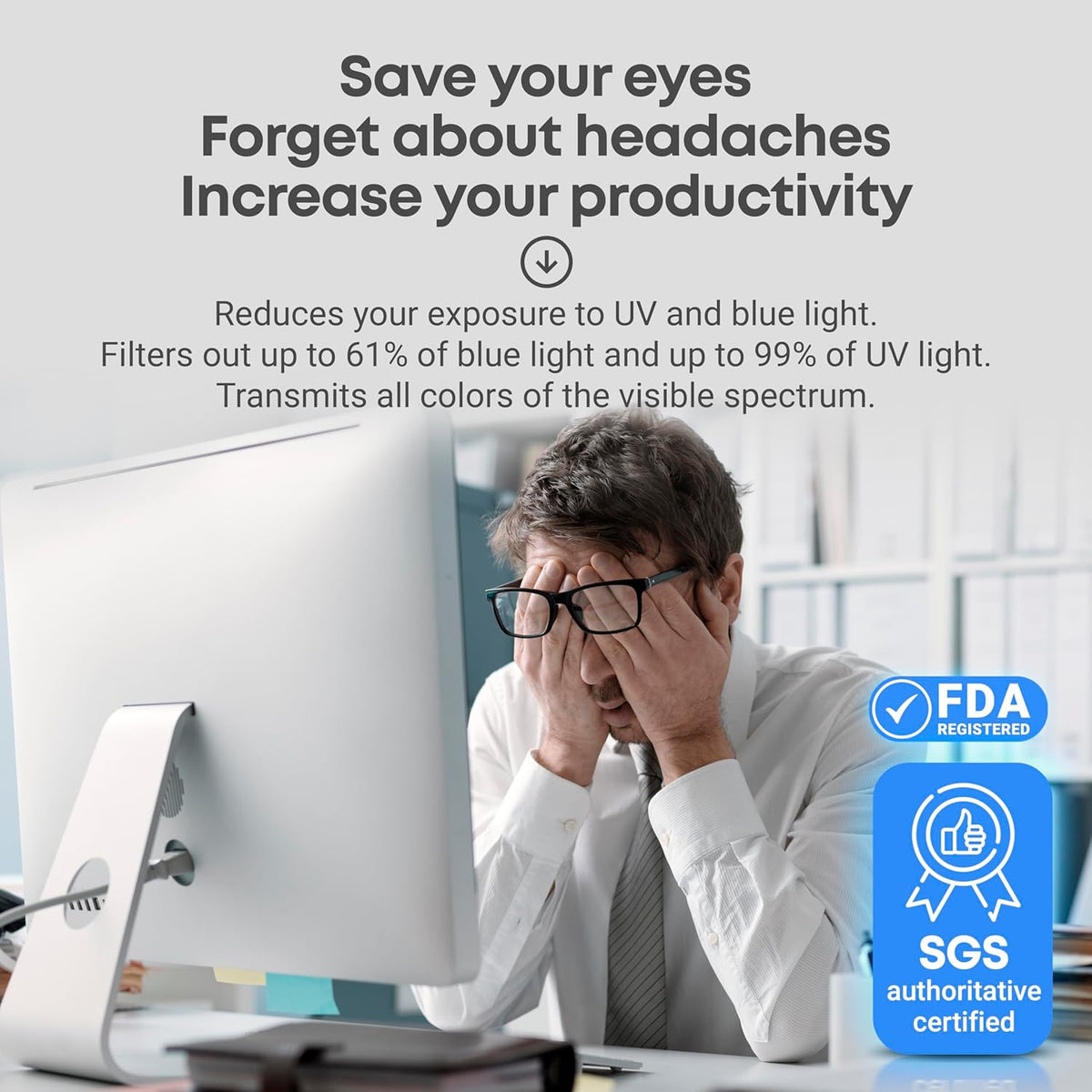 VINTEZ Blue Light Screen Protector for 21.5 Inch Computer Monitor and Laptop – Anti-UV Blue Light Blocking Film for Desktop PC, Eye Protection Filter, 19.3" x 11.3", 1 Pack