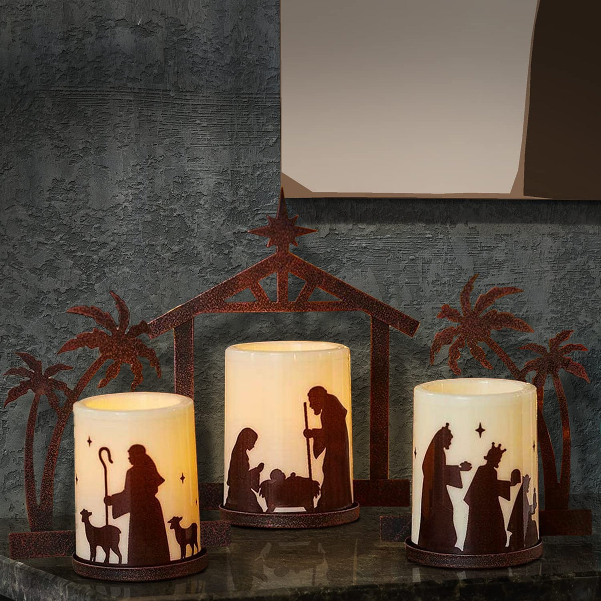 Holiday Nativity Candleholders Christmas Season - A Set Of 3 Flameless Christmas Nativity Scene Candles, Holiday Home Decor Accents