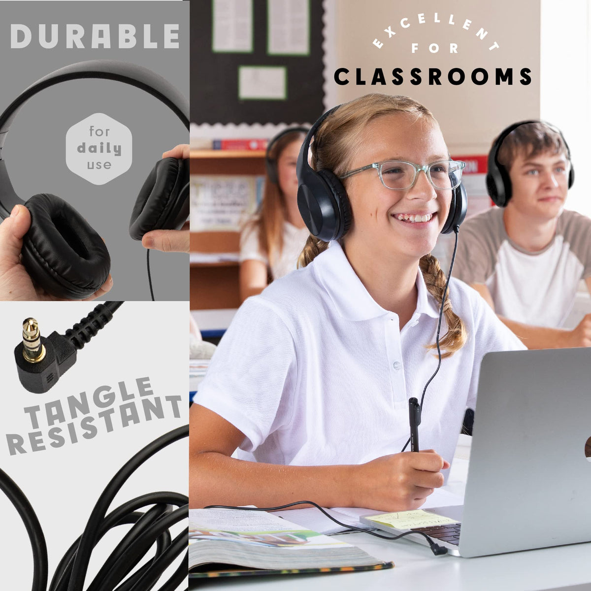 Sonitum Bulk Kids Headphones for School with Microphones - 5-Pack On-Ear 3.5mm Wired Headphones for Schools -Comfy Wired Kids Headphones with in-Line