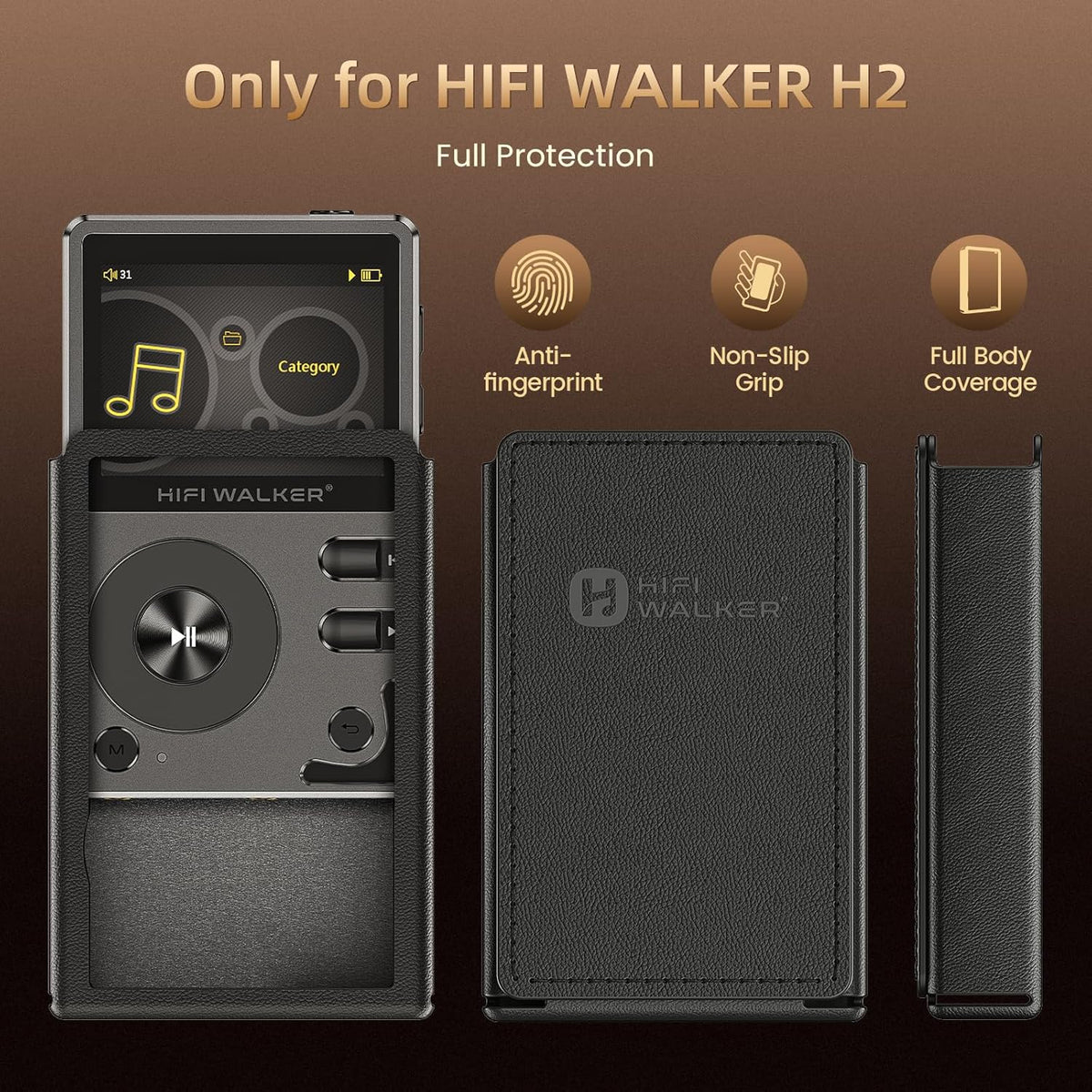 HIFI WALKER H2 Protective PU Leather Case for Portable HiFi Music Player, Shockproof & Durable, Black