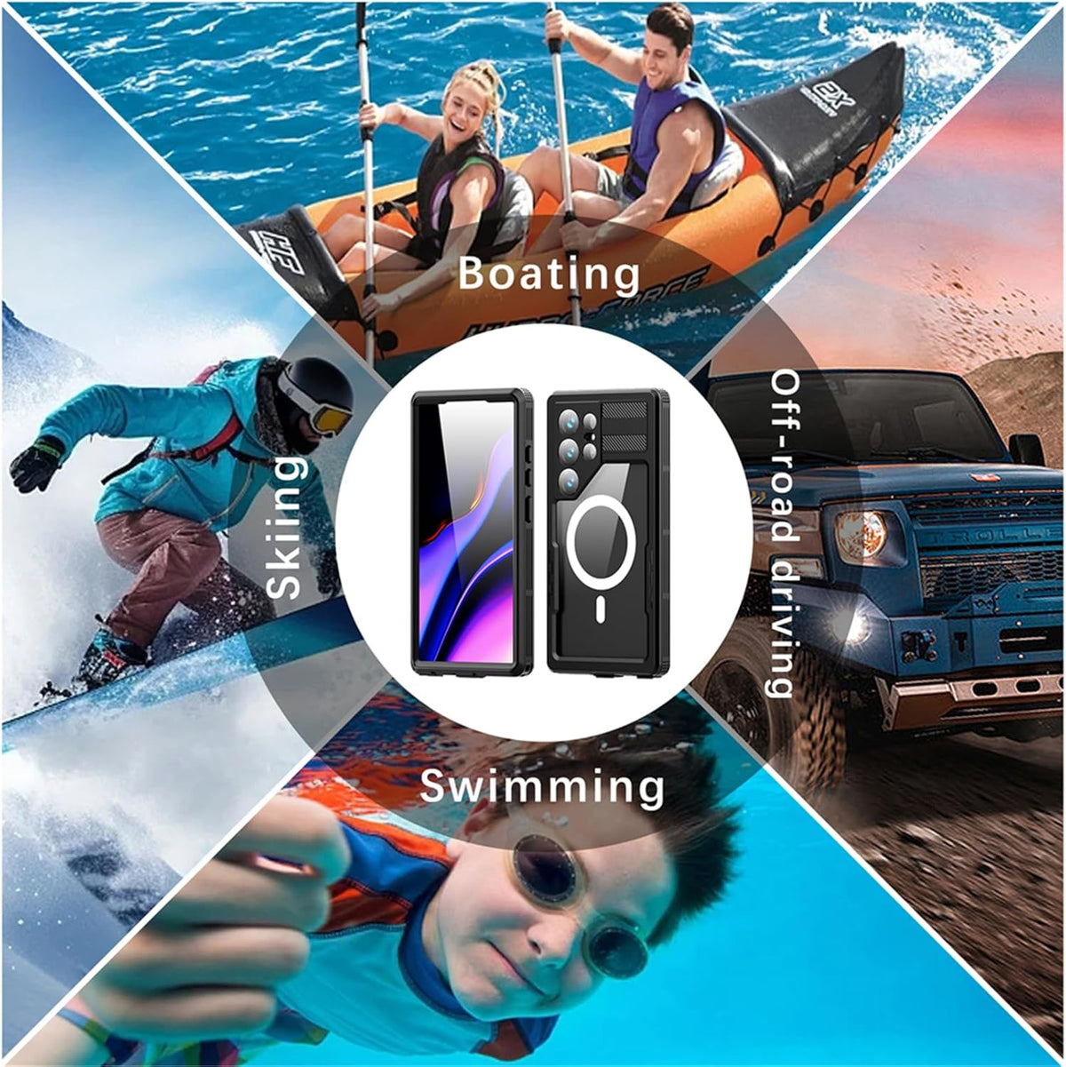 Designed for Galaxy S24 Ultra Case Black, Compatible with Magsafe, Built-in Screen Protector, IP68 Underwater
