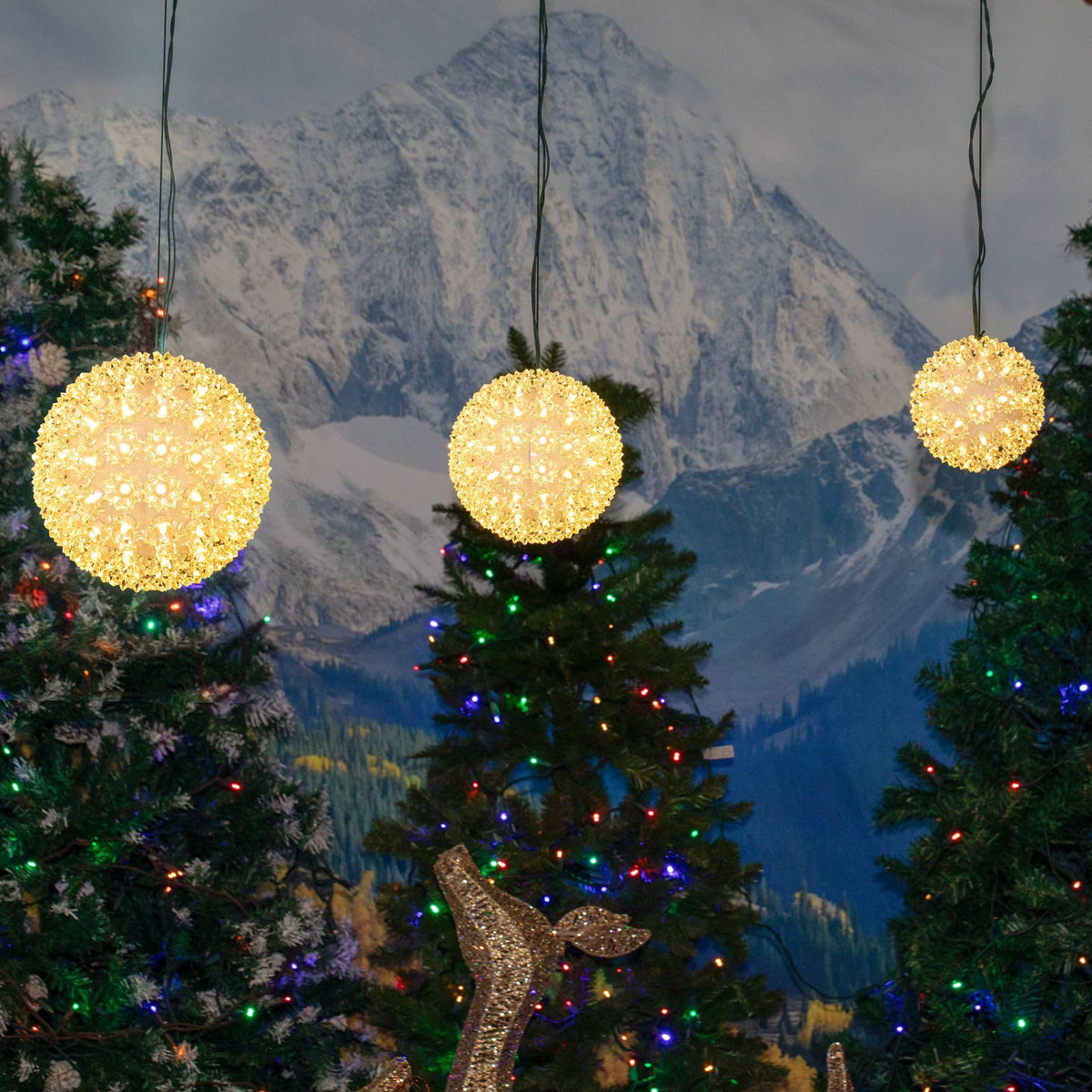 Novelty Lights LED 7.5in 100 Light Starlight Sphere, Warm White, Large Ornament Ball Light, 5ft Hanging Cord with S Hook, 12ft Power Cord