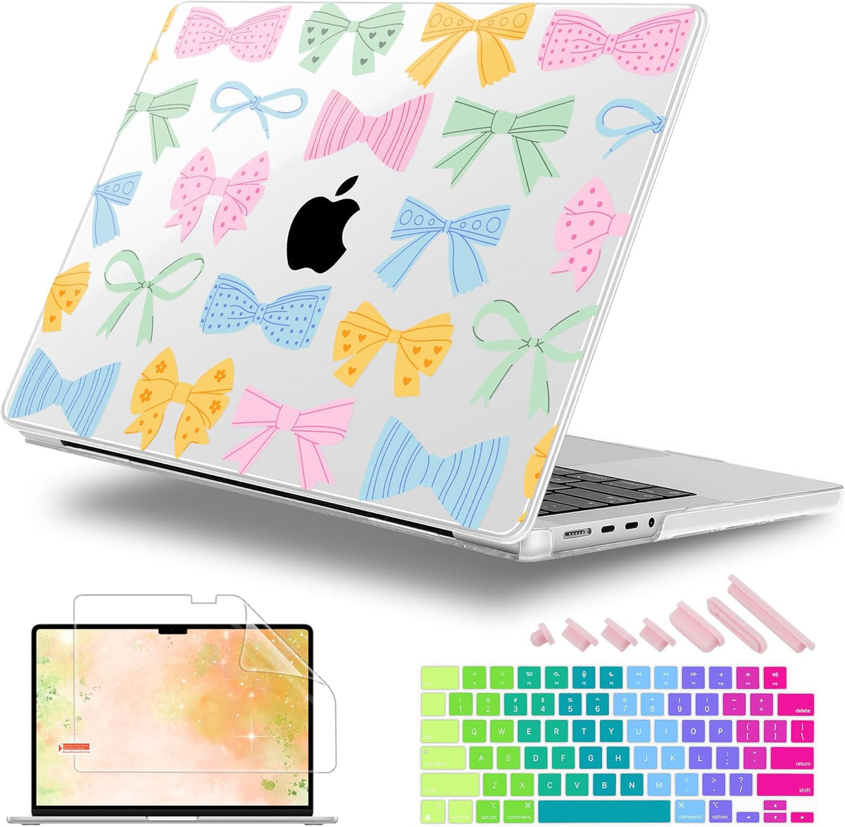 for MacBook Pro 16 inch Case 2021 2022 2023 2024 Release A3186 A3403 M4 A2991 M3 A2780 M2 A2485 M1 Pro/Max, Hard Shell Case with Screen Protector & Keyboard Cover, Colorful Bow