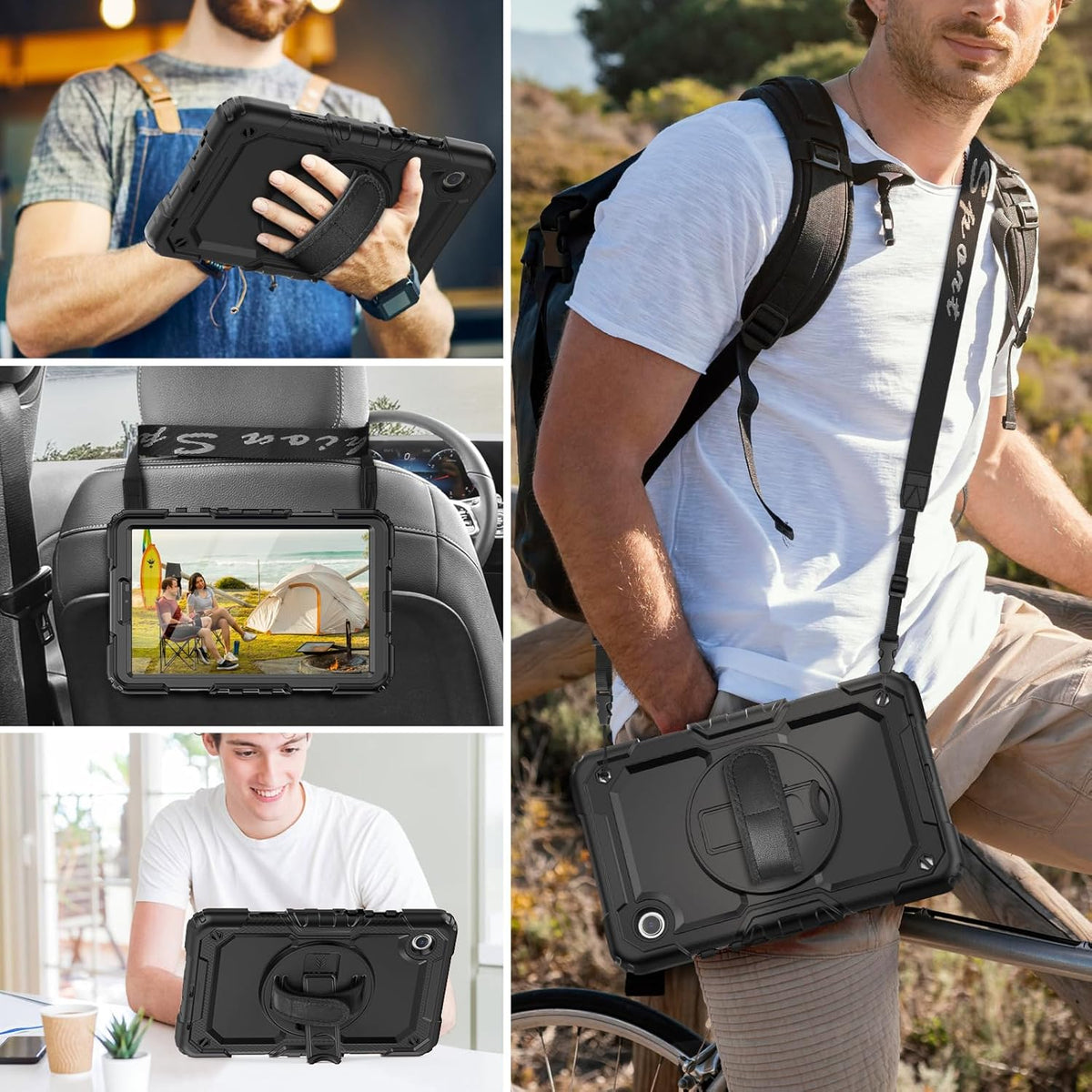 HXCASEAC Case for Samsung Galaxy Tab A9 8.7 Inch, Protective with Screen Protector/Hand Strap/Pen Holder, Sturdy Shockproof for Samsung A9 Tablet Case SM-X110 SM-X115 SM-X117 - Black