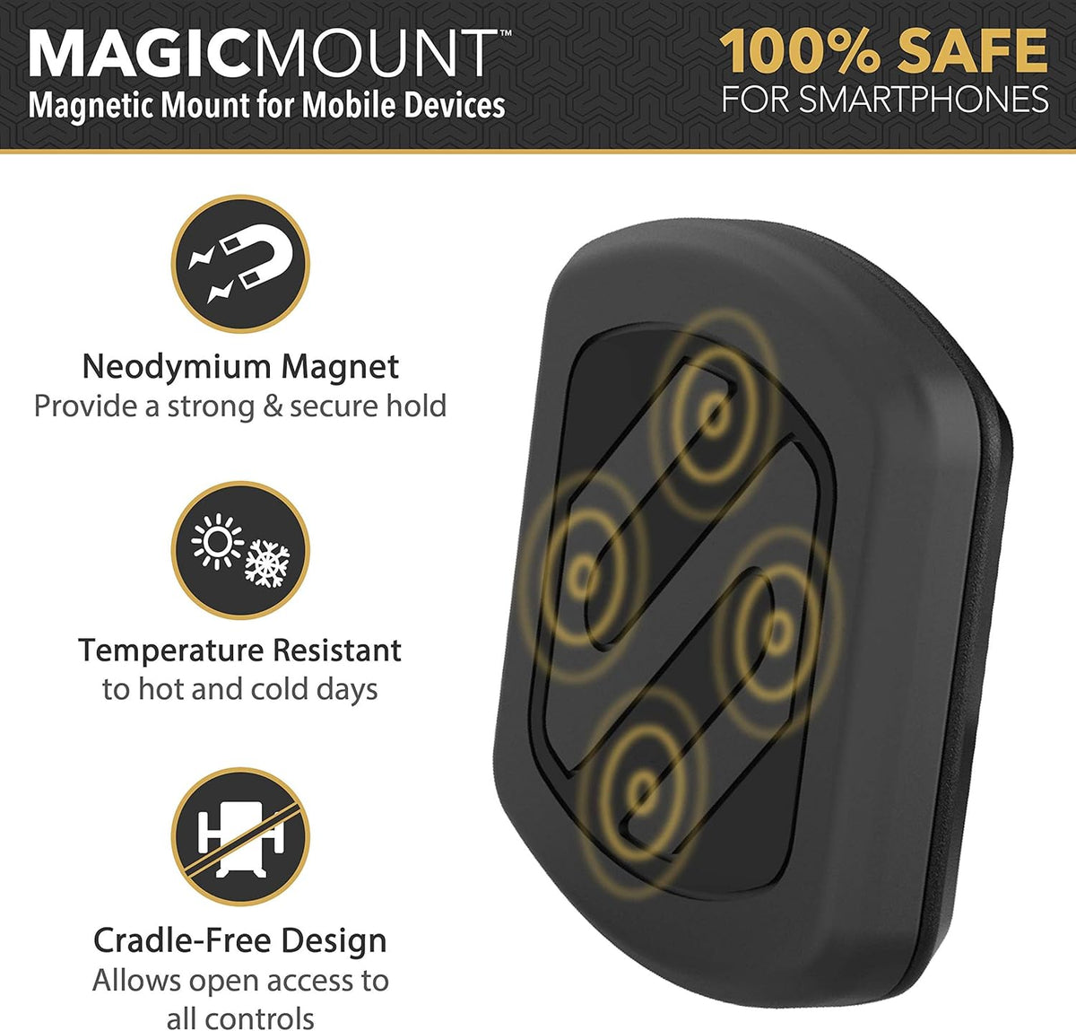 Scosche MAG12VB MagicMount Universal Magnetic Car Phone Holder with USB Charger, Easy Magnet Mounting for All Devices