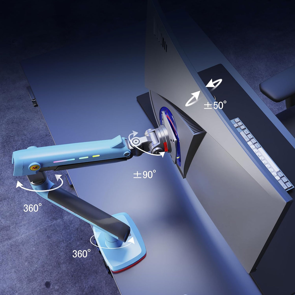 Gaming Monitor Arm for Flat/Ultrawide/Curved Monitors 32 to 60 inch, Heavy Duty Monitor Stand Load up to 20 kg, VESA 75/100 mm Mount (Gulf Blue)