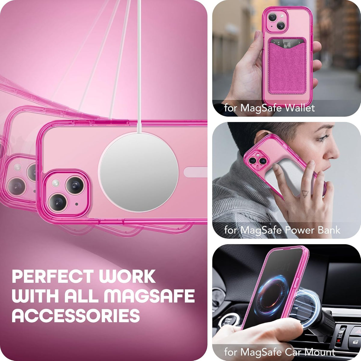 Magnetic for iPhone 15 Plus Case, Compatible with MagSafe, Built-in Privacy Screen Protector and Camera Protection, Anti Spy Full Body Dustproof Shockproof Hard Phone Case 6.7", Bright Pink