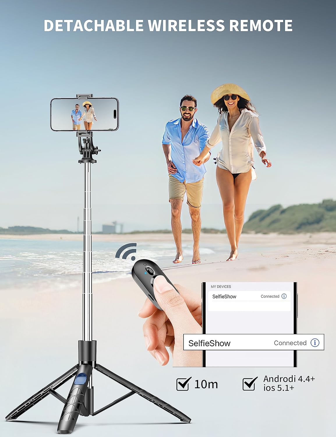 71" Phone Tripod & Selfie Stick, All in One Extendable Cell Phone Tripod with Wireless Remote, Tripods Stand for iPhone & Travel Selfie Stick 360° Rotation Compatible with iPhone Android, Camera