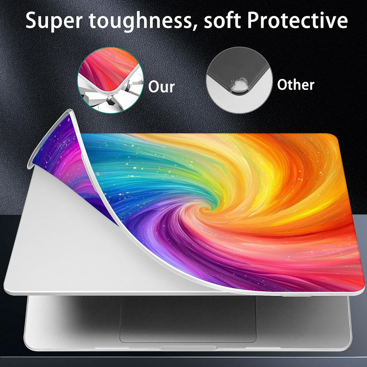 for MacBook Pro 16 inch Case 2021 2022 2023 2024 Release A3186 A3403 M4 A2991 M3 A2780 M2 A2485 M1 Pro/Max, Hard Shell Case with Screen Protector & Keyboard Cover, Swirling Rainbow