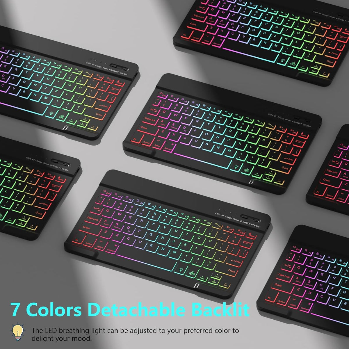 FUWANG iPad 10th Generation Case with 10.9 inch Keyboard 2022 - Detachable 7 Colors Backlit Wireless Bluetooth Folio