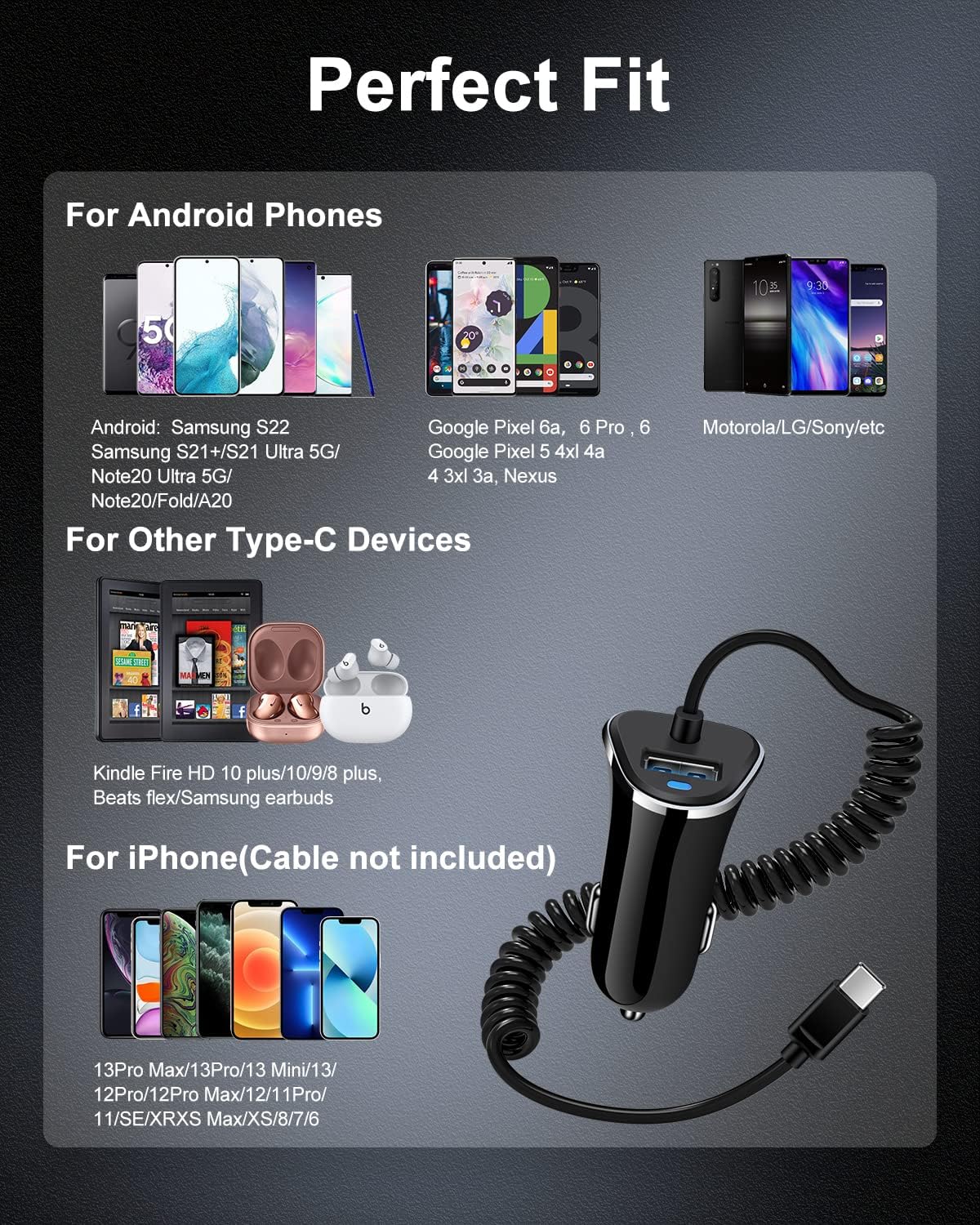 AILKIN USB C Car Charger for Samsung Galaxy, Cigarette Lighter Adapter for iPhone 16 Pro Max, Type C Car Charger
