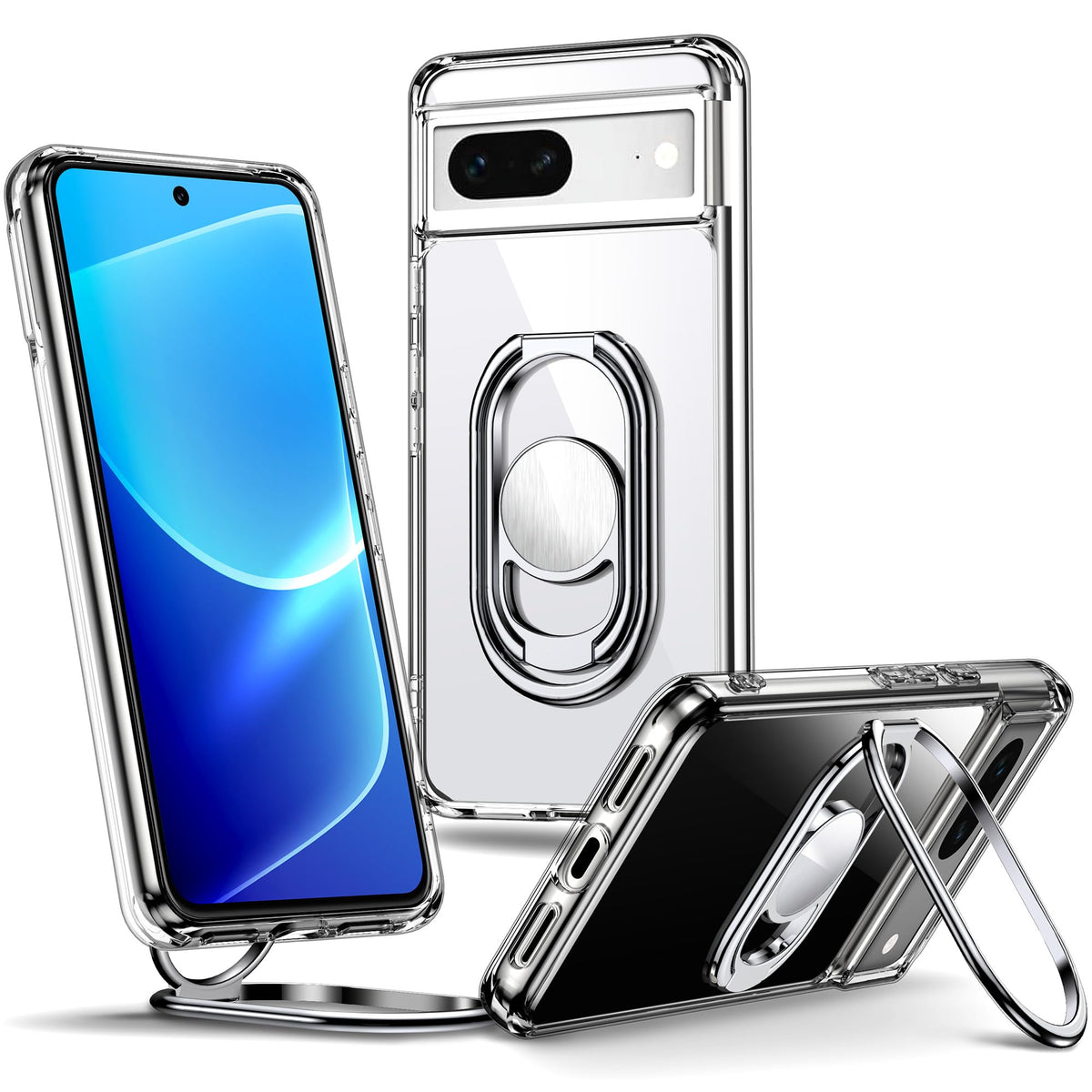 Shields Up For Google Pixel 7A Case With Stand, Pixel 7A Case Clear With Double Ring Holder [Adjustable & Foldable] Shockproof P