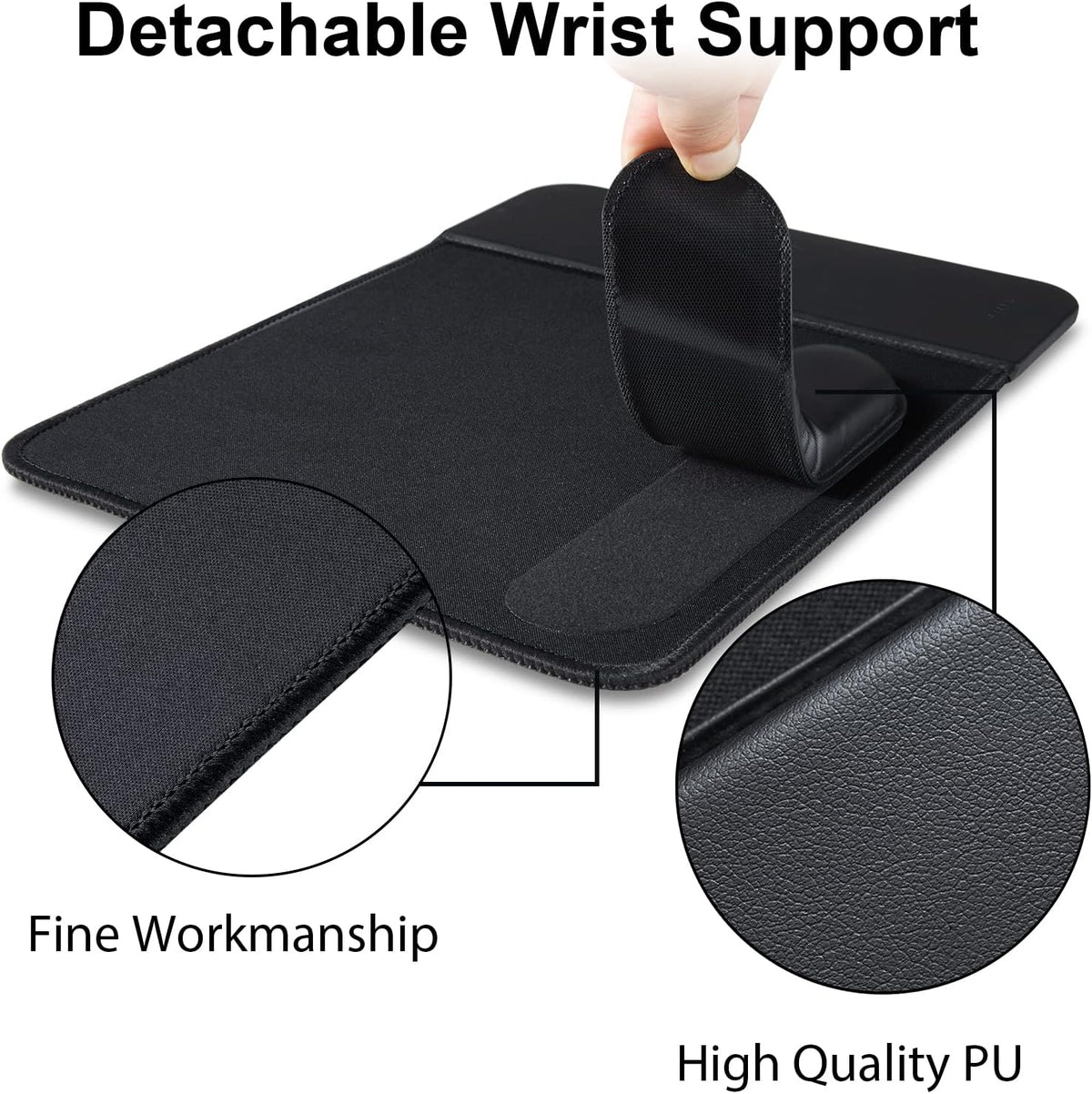 15W Wireless Charging Mouse Pad with Detachable Wrist Support, Fast QI Charger for iPhone/Samsung Devices, Black