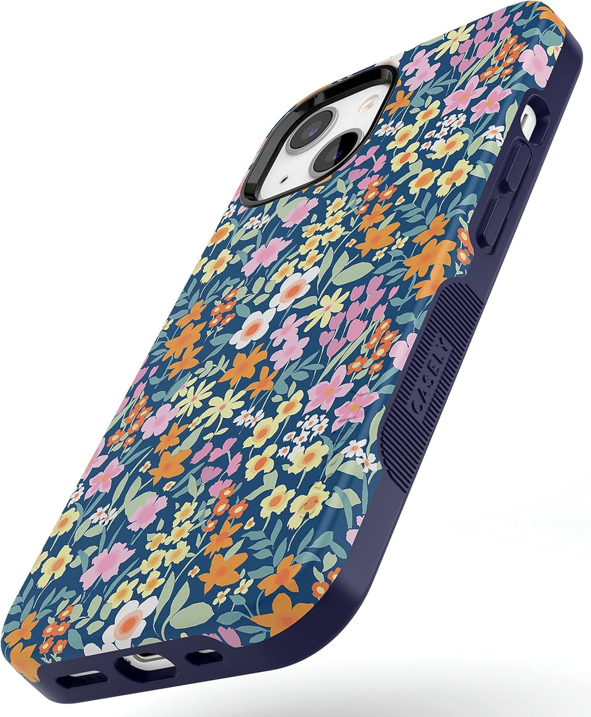 Casely iPhone 14 Plus Case | Navy Floral Full Bloom | Compatible with MagSafe
