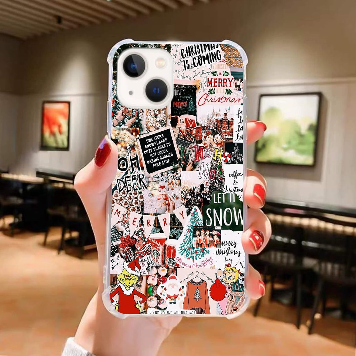 Aesthetic Winter Merry Christmas Case for iPhone 15 Plus - Trendy TPU Collage Phone Cover. Compatible & Stylish!