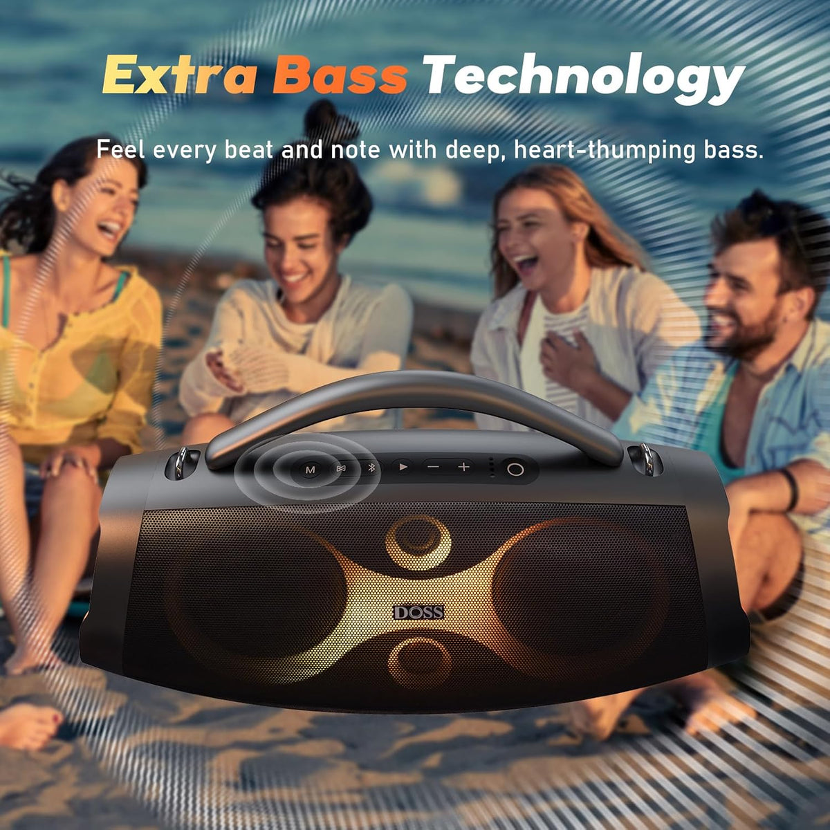 DOSS Extreme Boom Pro D200 240W Peak Outdoor Speaker, Punchy Bass, 26H Playtime, Beat-Synced Light, BT5.4, Stereo Pairing, IPX6 Waterproof for Camping, Beach, Tailgate Party-Orange