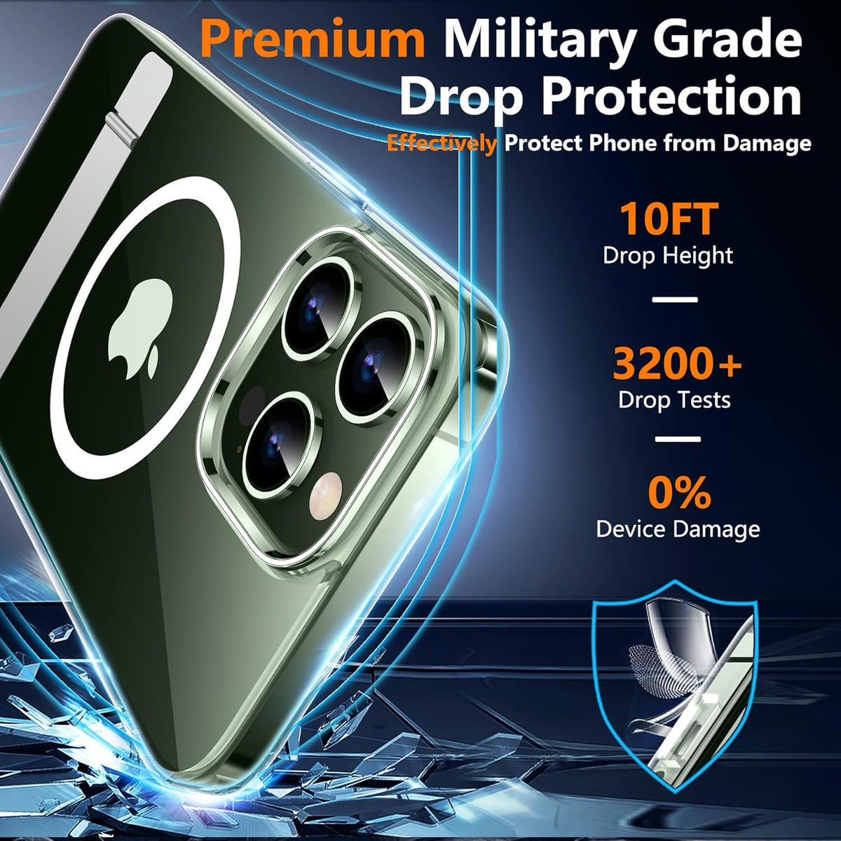 SPIDERCASE Clear Magnetic Case for iPhone 13 Pro Max, Military Drop Protection + 2 Glass Protectors & Kickstand.