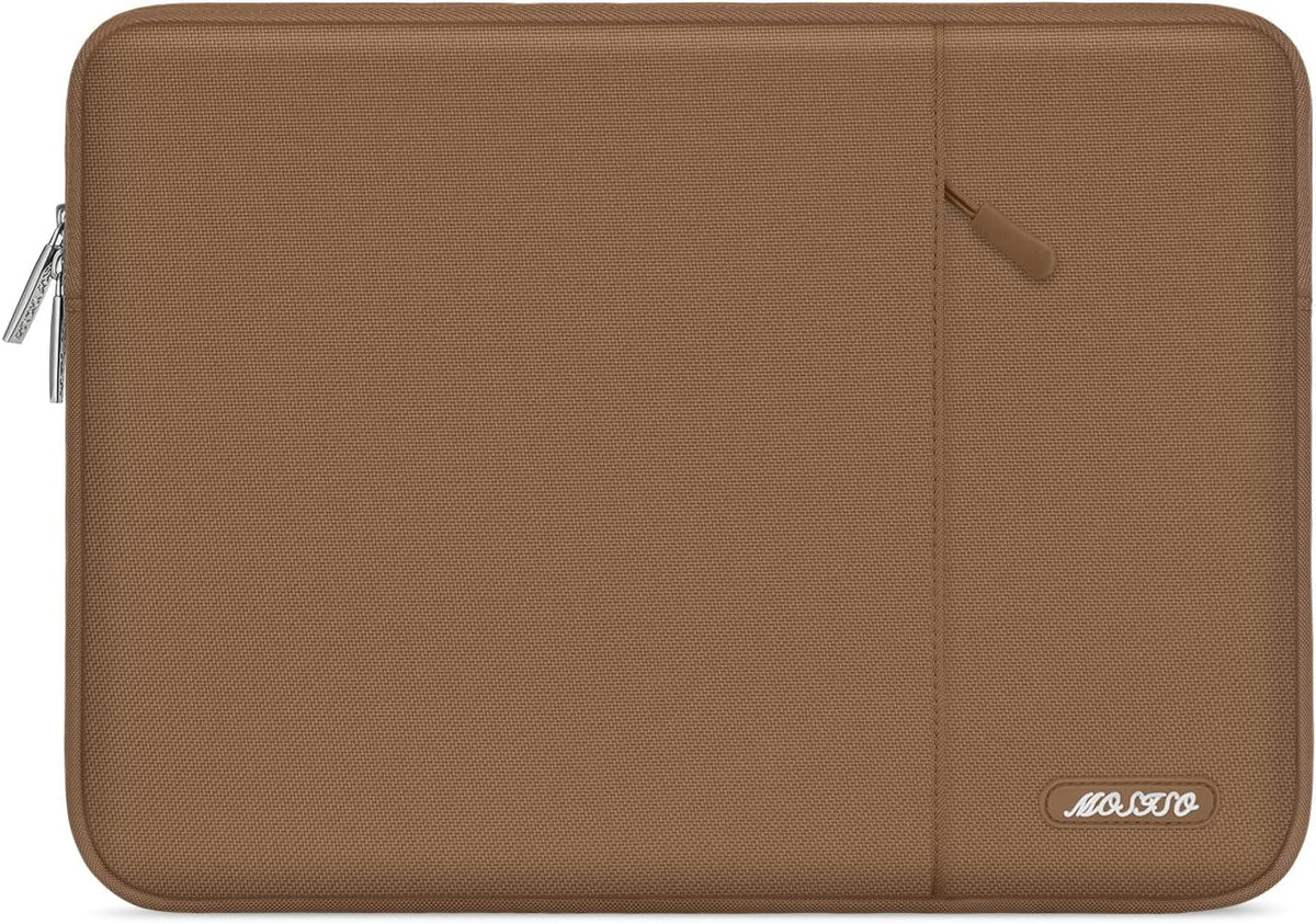 MOSISO Laptop Case 13.3 inch, 13-13.3 inch Laptop Sleeve Compatible with MacBook Air/Pro 13 / Pro 14, HP Dell ASUS Lenovo Notebook, Polyester Vertical Computer Sleeve Bag with Pocket, Mocha