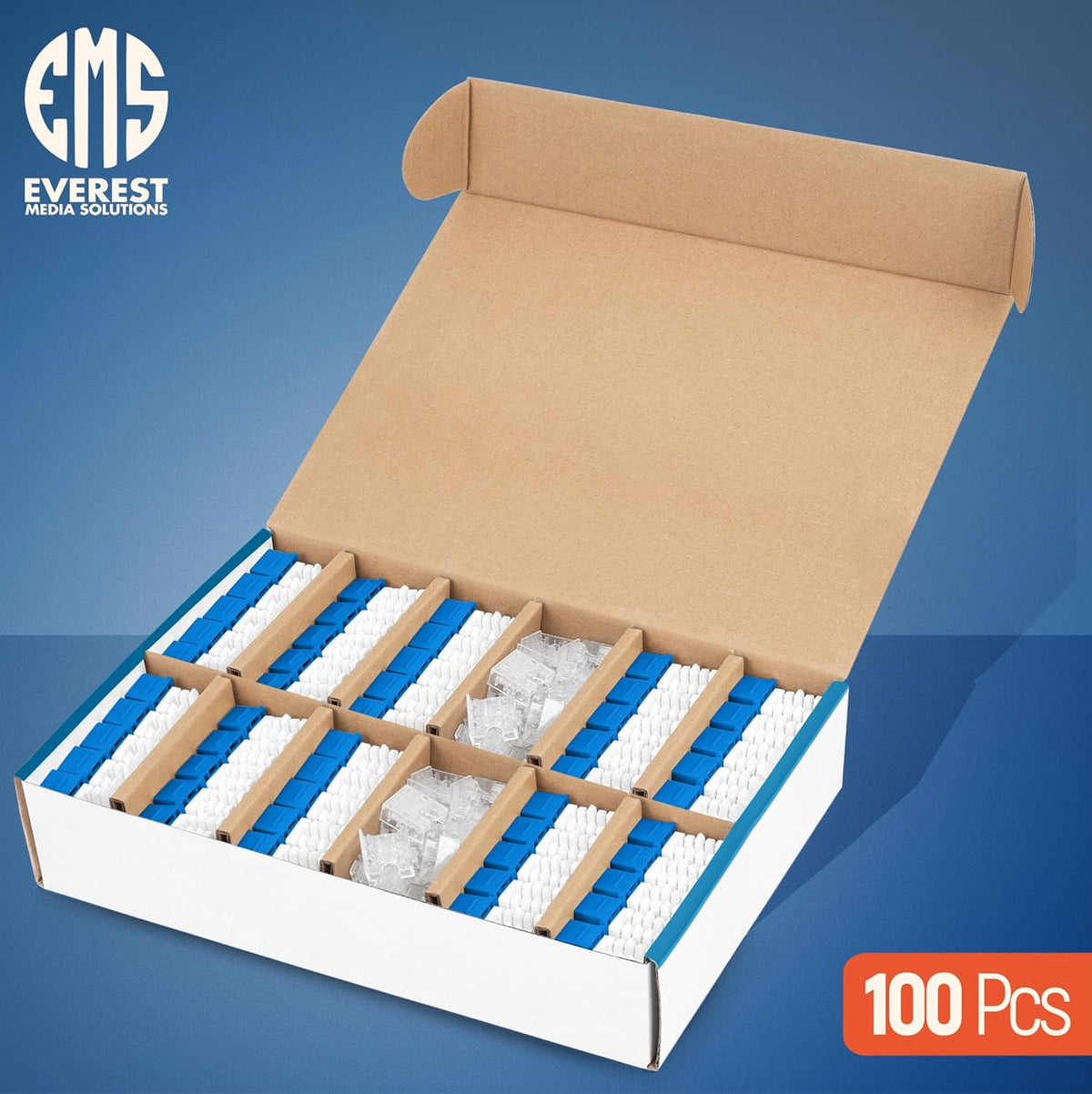 Everest 90° Angled RJ45 Cat6A Keystone Jacks 100-Pack in Blue - Slim Profile Female RJ45 Connectors - Cat 6A Keystone Jack - Compatible with 90° Angled Speed Termination Tool - easyJACK (B094WB91H3)