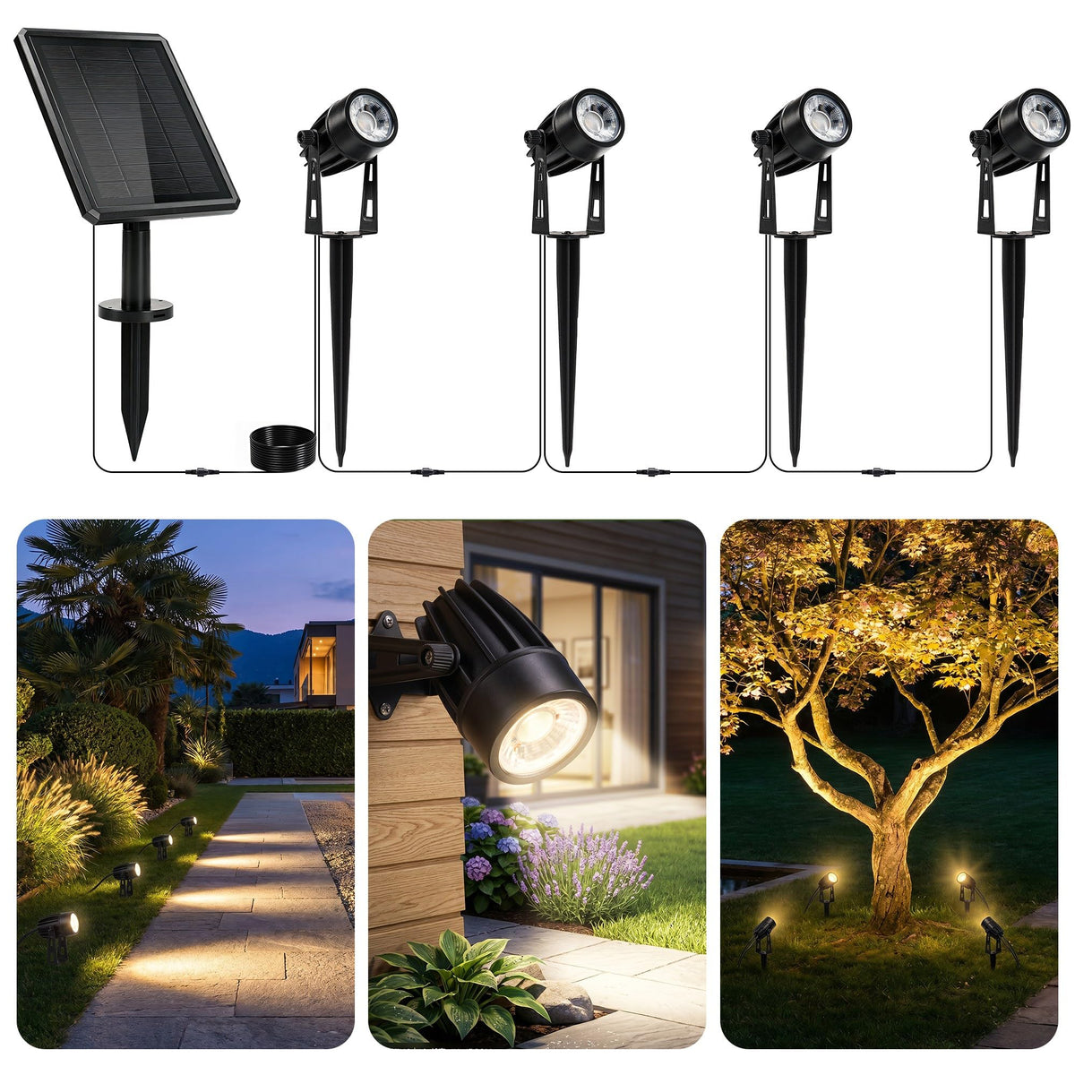 pearlstar Solar Spot Lights Outdoor Palm Tree Uplights 4pack 2-in-1 Stake&Wall Mounted Landscape Spotlights IP65 Waterproof for Flag Pool Yard Garden