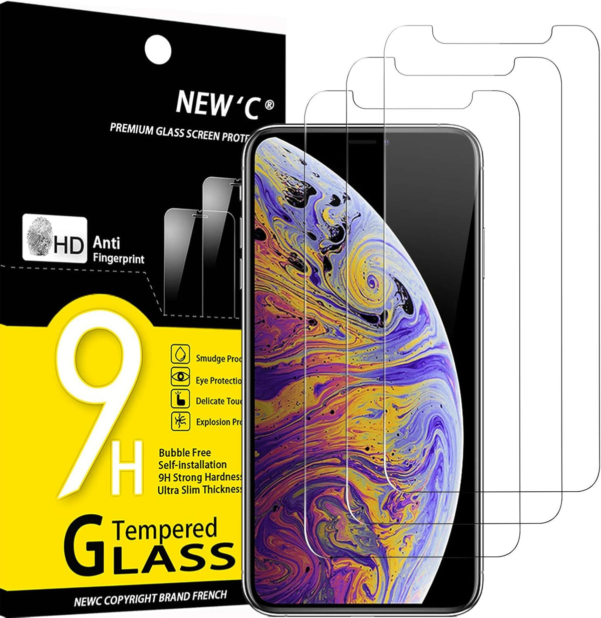 NEW'C 3 Pack Designed for iPhone 11 Pro Max and iPhone XS Max Screen Protector (6.5"), Enhanced Tempered Glass Protection, Case Friendly, Ultra Resistant