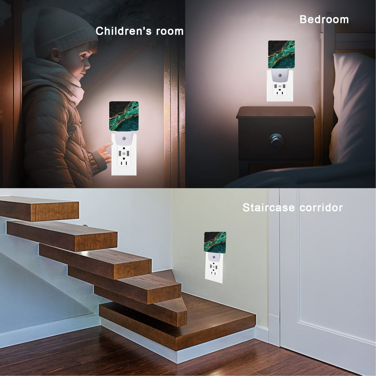 Oeaskly Green Marble Night Light,Golden Abstract Marble Veins Night Lights 0.5W Sleep Friendly for Boys Girls Led Night Light Dusk to Dawn Sensor