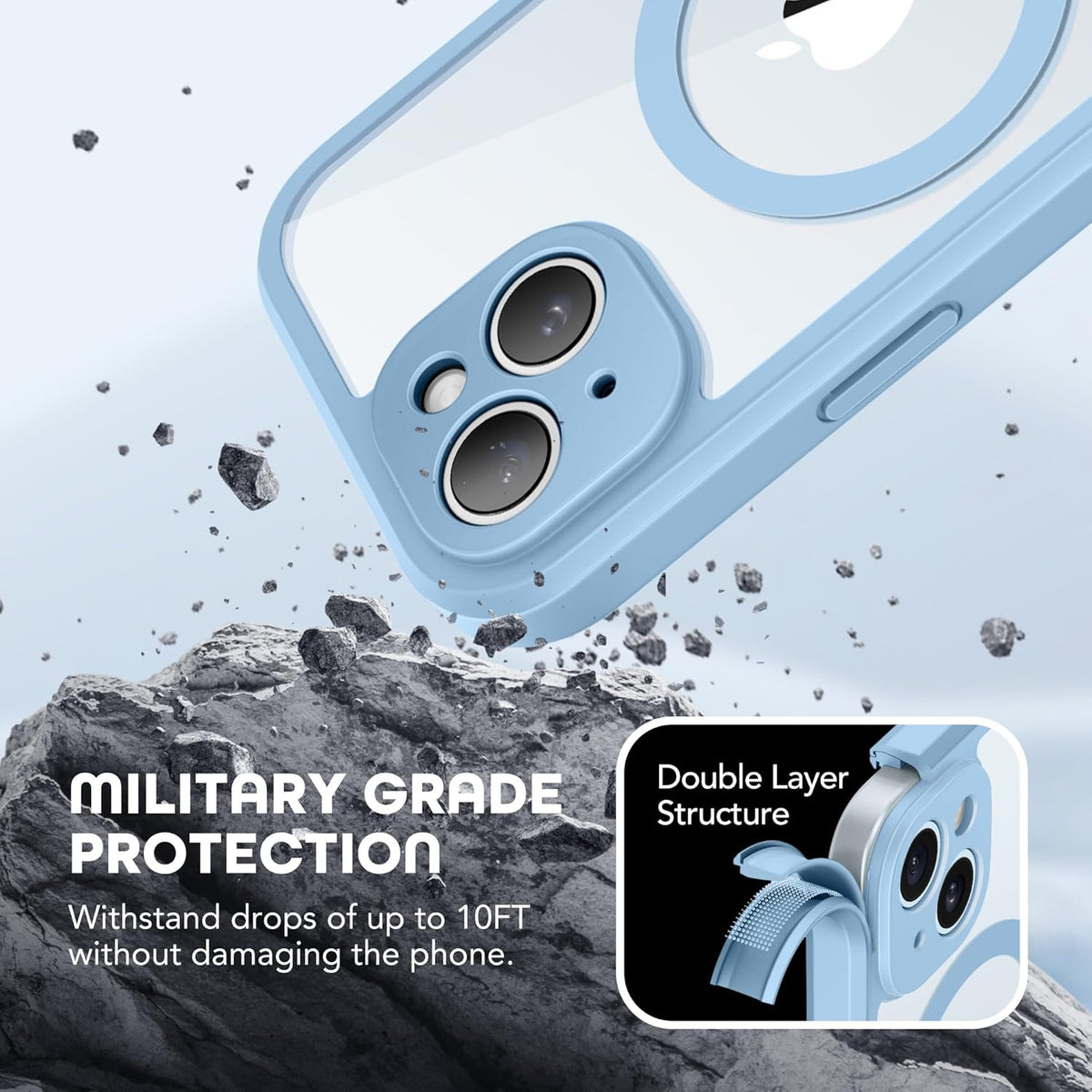 TIESZEN Sky Blue Magnetic iPhone 15 Case: Magsafe compatible, dustproof, 9H tempered glass, privacy protector, upgraded