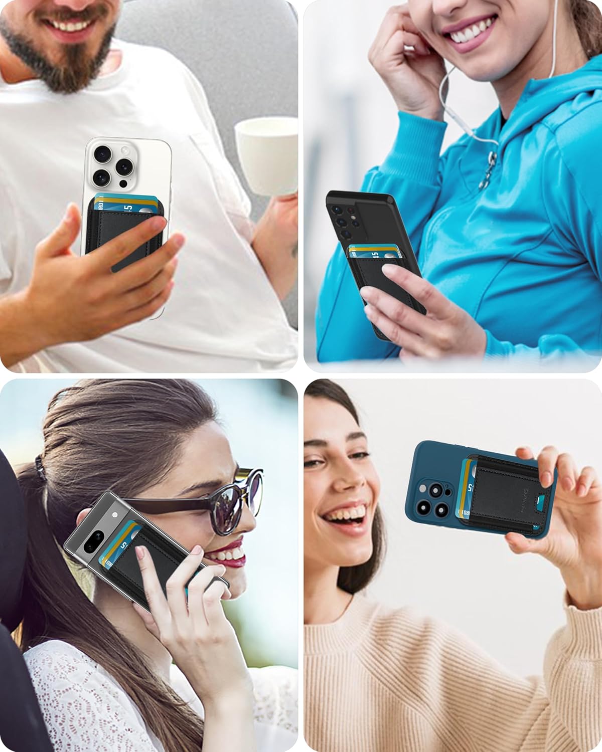 Phone Card Holder, Premium Leather Stick-On Wallet, Strong Adhesive Pocket for iPhone, Samsung & Most Smartphones, Fit