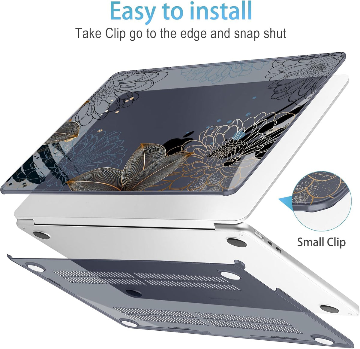 Mektron for 2025 M4 MacBook Air 13.6 Inch A3240 Case Fits 2023 A2681 M2 2024 A3113 M3 Chip with Liquid Retina Display, Printed Plastic Hard Shell Cover for MacBook Air 13.6", Line Chrysanthemums