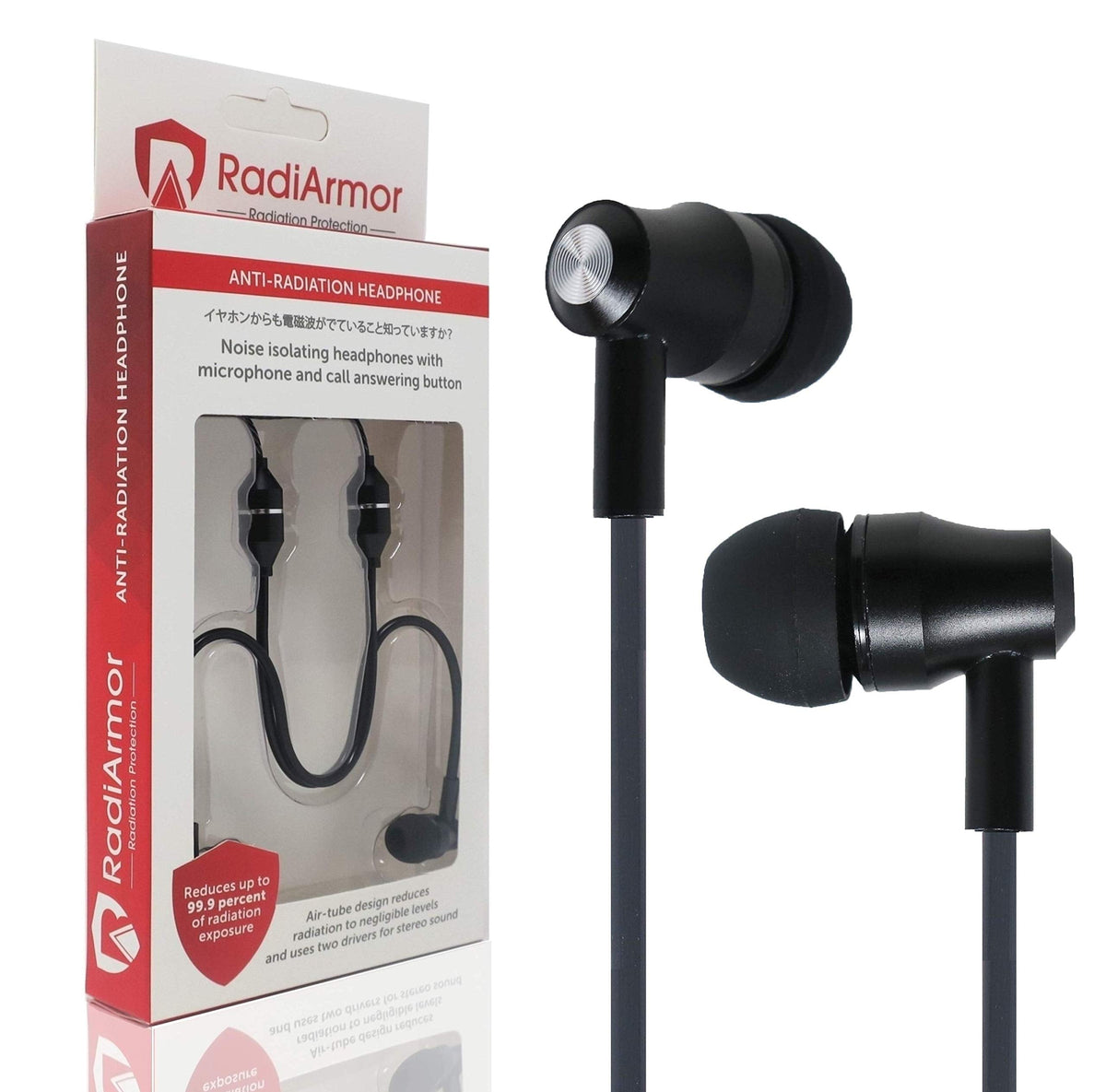 RadiArmor Anti-Radiation Air Tube Headphones with Microphone - Reduce RF to Negligible Levels (Black)