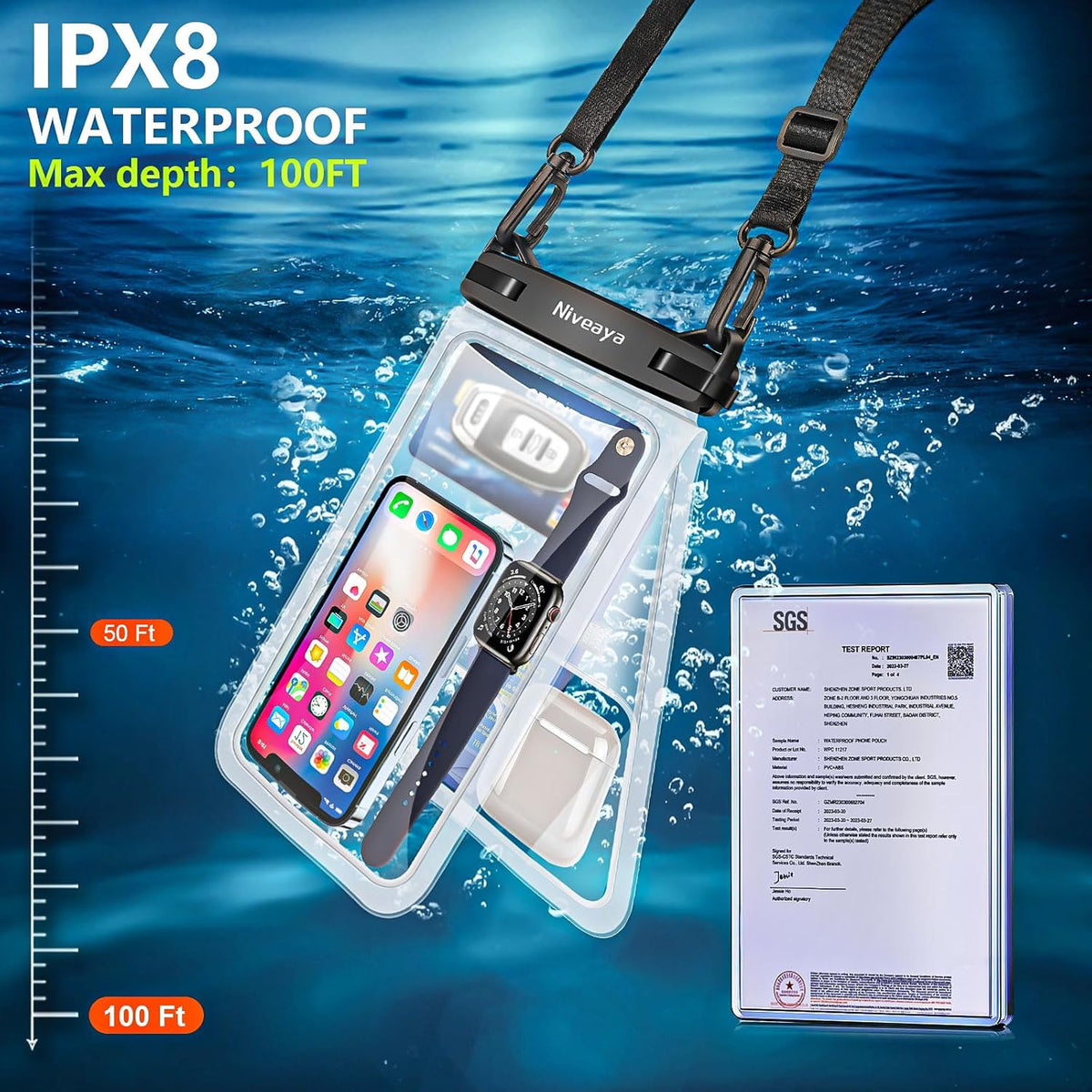 Niveaya [Up to 10.5"]Waterproof Phone Pouch - 2 Pack, Waterproof Phone Lanyard Case with iPhone 16/15/14/13/12 Pro Max up to 9.5", Phone Dry Bags for Vacation Beach Pool Kayak Cruise Travel Essentials