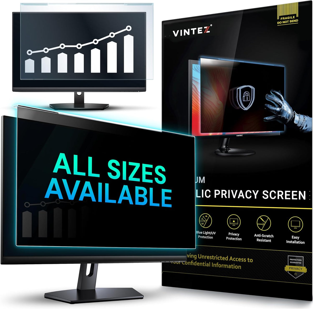 Acrylic 22 Inch Computer Privacy Screen Filter for Widescreen Computer Monitors - 19.3" x 12.5" (490 x 317mm) - Monitor Frame Hanging Type