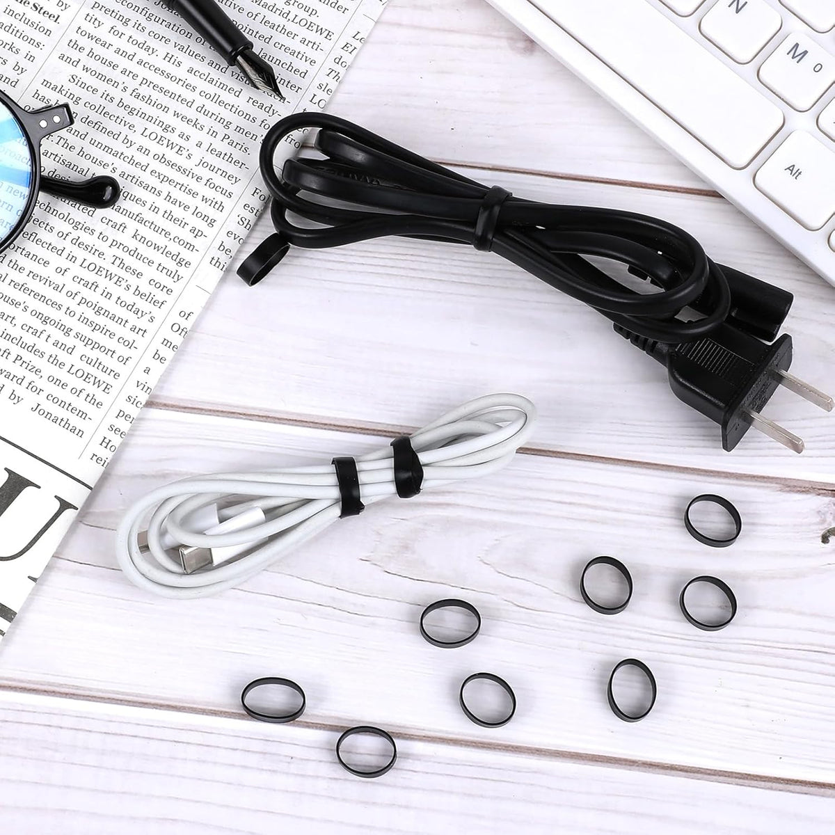 200 Pieces 0.5 Inch Small Elastic Silicone Rubber Bands, Strong Black Rubberbands for Wire and Cable Wrapping