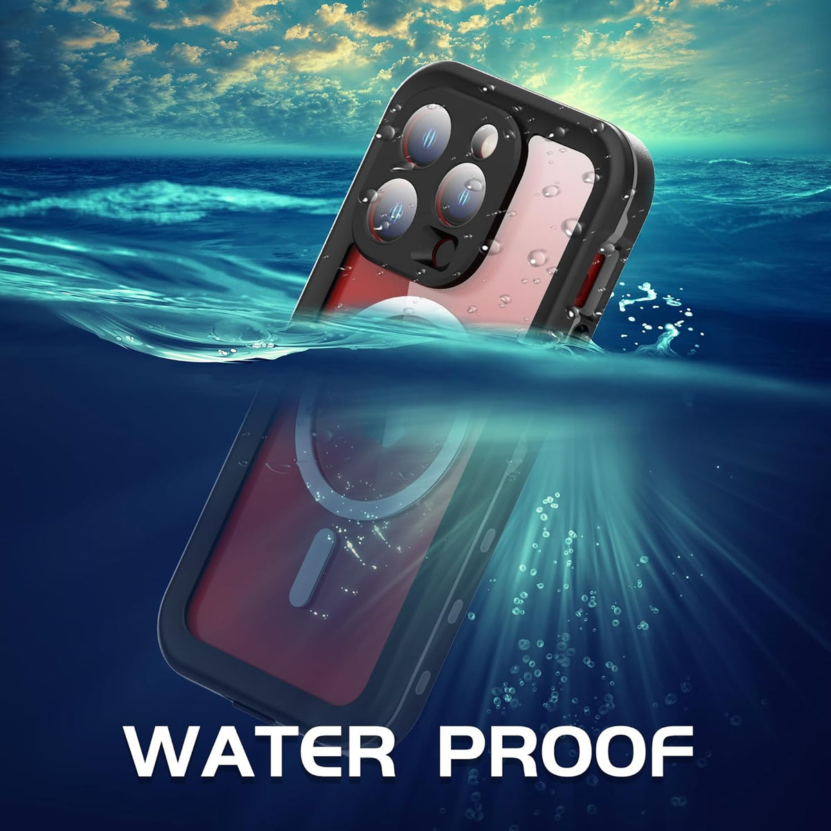 Waterproof Case for iPhone 15 Pro, Shockproof Protective Cover with Built-in Screen Protector for 6.1'' (clear black)