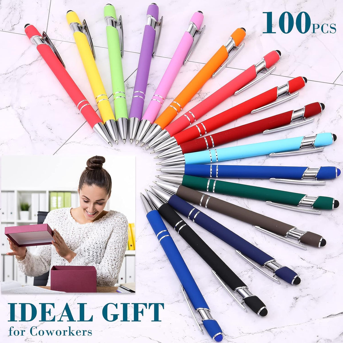 Konohan 100 Pieces Stylus Pen 2 in 1 Ballpoint Pen with Stylus Tip for Touch-Screen Phone Tablet, Touchscreen Devices, Compatible with iPad iPhone