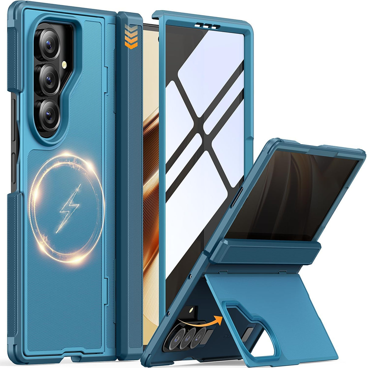 JUESHITUO for Samsung Galaxy Z Fold 7 Case with Privacy Screen Protector, Hidden Kickstand & MagSafe, Military Shockproof Cover for Galaxy Z Fold 7, Hinge Protection, Blue