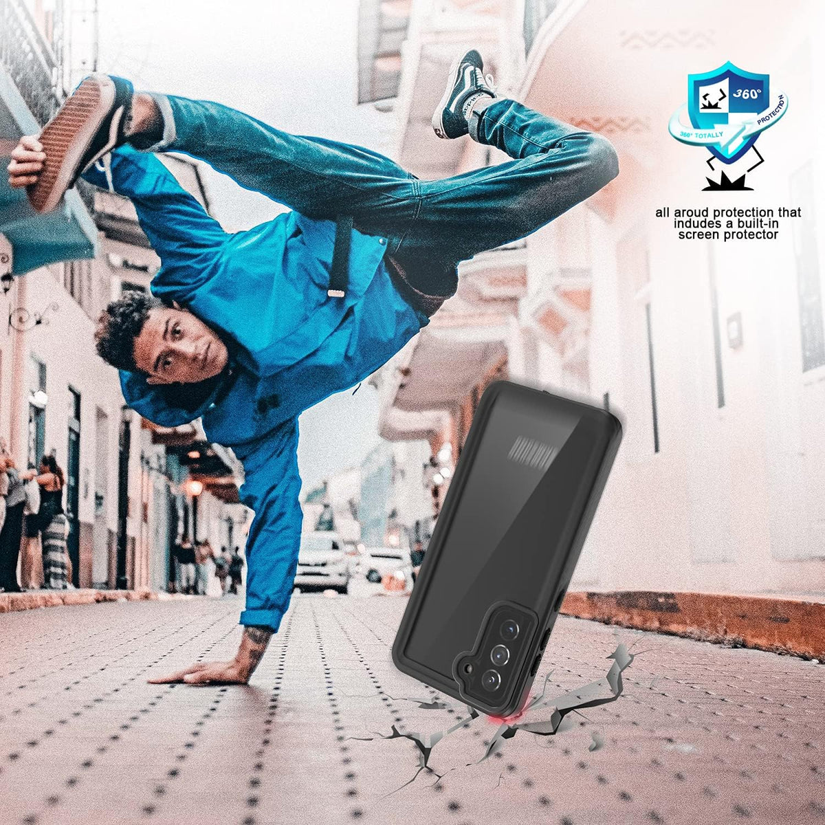 Samsung Galaxy S21 Waterproof Case, IP68 Certified Dustproof Shockproof Rugged Cover with Built-in Screen Protector