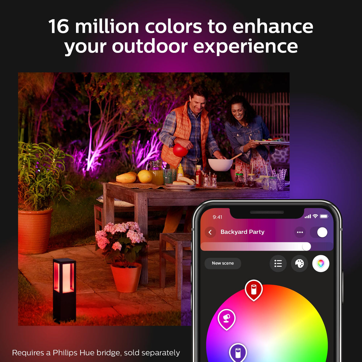 Philips Hue Econic Square Outdoor Smart Wall Light, Black - White and Color Ambiance LED Color-Changing Light - 1 Pack - Requires Hue Bridge - Control