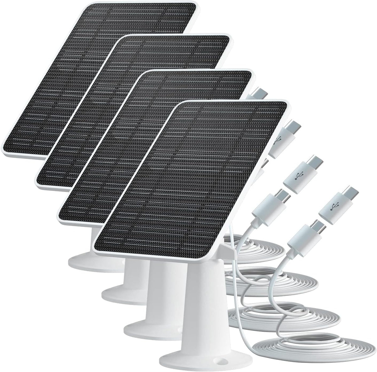 Solar Panel Charger Compatible with Eufycam 3/3C/2C/2C Pro/E40/E20/2/2 Pro/E/L20/L40/Solo/SoloCam Spotlight, 5W Solar Panel for Eufy Camera, Micro USB & USB-C Port, 9.8ft Cable, P65 Waterproof, 4 Pack