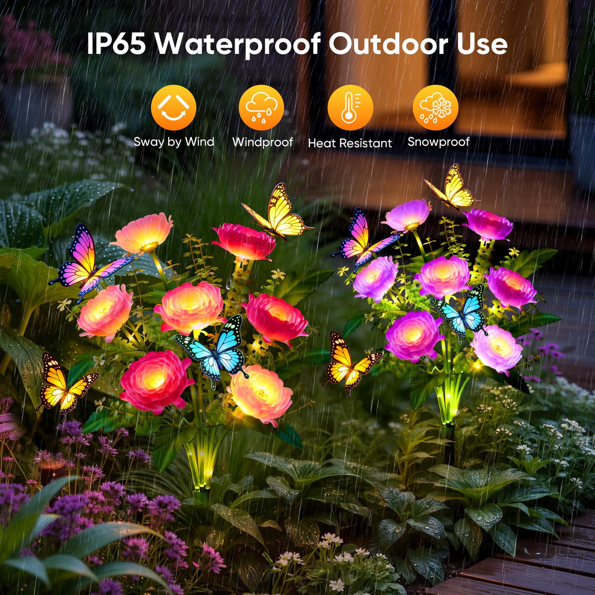 Solar Flowers Lights Outdoor Waterproof: 3 Pack LED Solar Lights Decorative for Outside Garden Decor with Butterfly Auto-On/Off for Yard Landscape