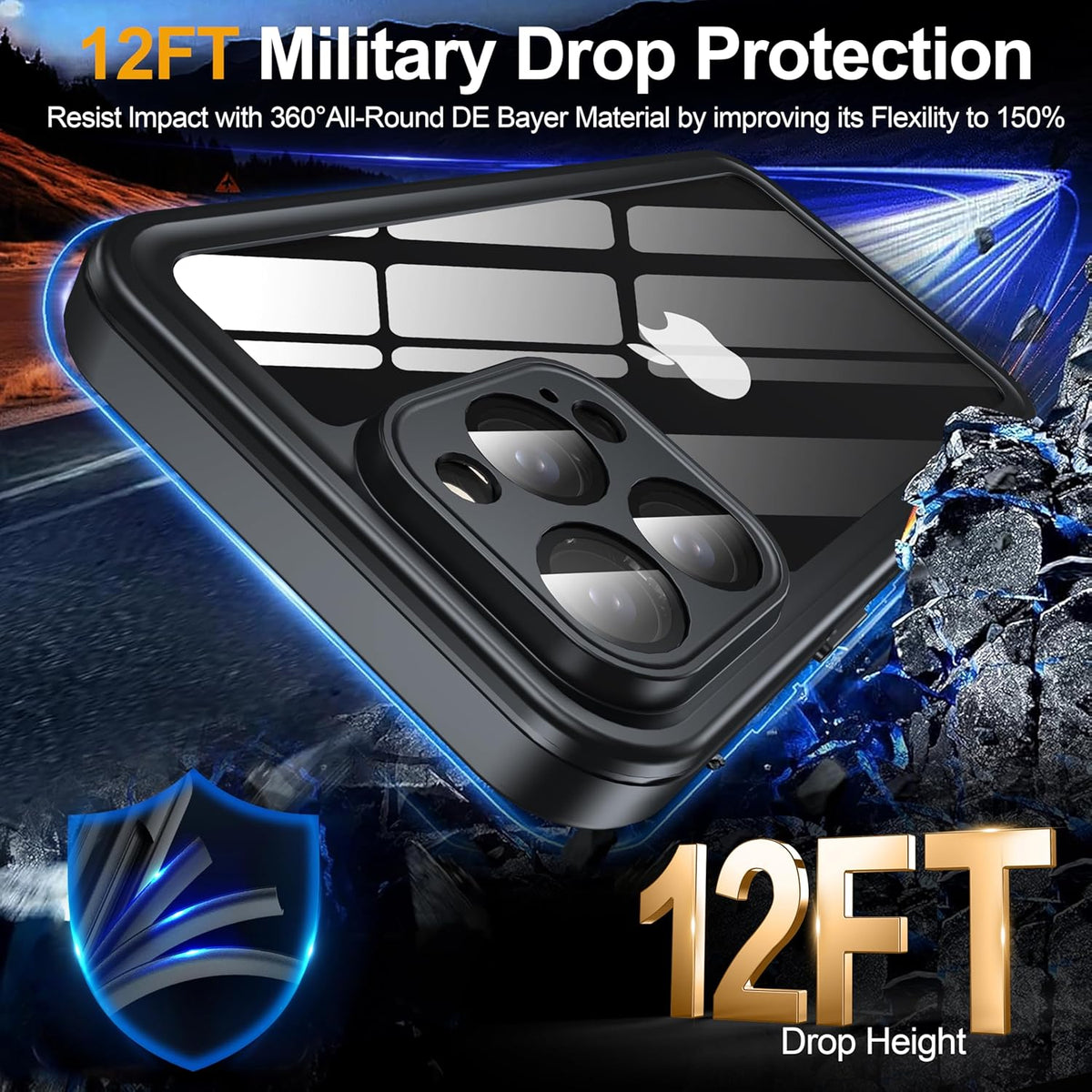 for iPhone 16 Pro Max Case Waterproof, Built-in Privacy Screen & HD Screen Double Front Frame [IP68 Underwater] Shockproof Dustproof Full Body Protection iPhone 16 Pro Max Phone Case Blue