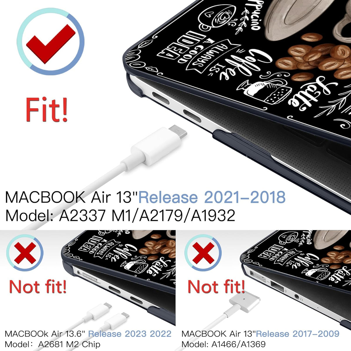MEEgoodo for MacBook Air 13 inch Case 2021 2020 2019 2018 Released A2337 M1 A2179 A1932 with Touch ID, Plastic Hard Shell & Keyboard Cover Compatible with MacBook Air Case 13.3, Coffee