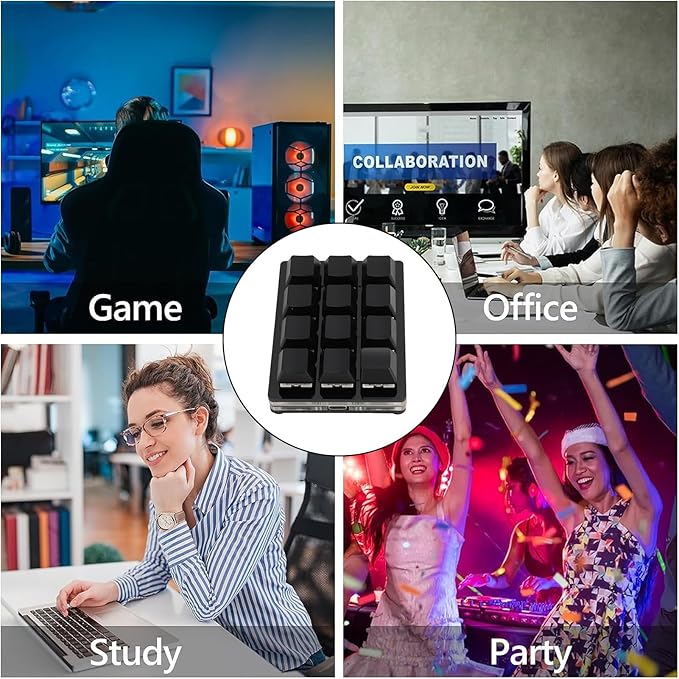 RGB Mini 12 Key Gaming Keyboard USB C Wired Macro Mechanical Keypad Red Switch Shortcut Custom Gaming Keyboard PC Keypad Key Board for Office Work Game (Black)